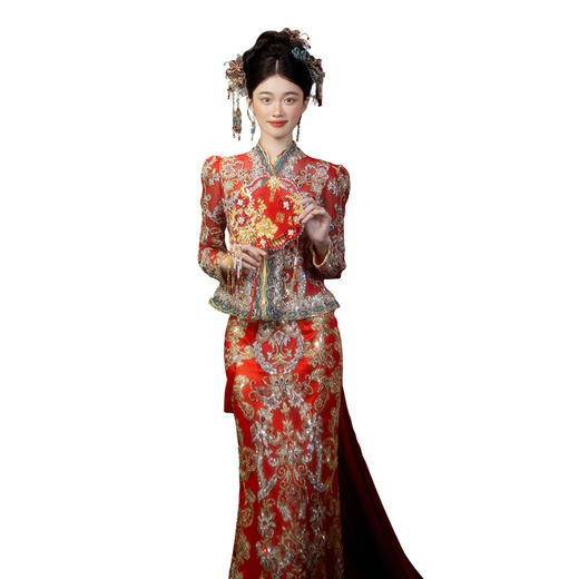 秀禾服拖尾婚服2025新款高级新娘结婚敬酒礼服中式嫁衣龙凤褂秀和 商品图4