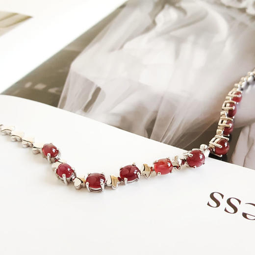 【天然正品】AU750白金排镶四叶草蛋面星光红宝石手链链长：17.5CM女士141125AH22 商品图4