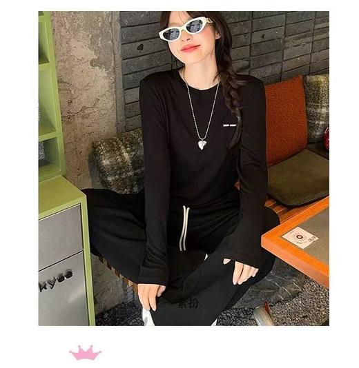 12.12错过没有！清货不退【超值特卖】初沫8034 圆领字母简约长袖T恤打底衫-喜出 商品图3