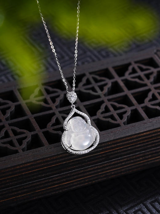 子佩集S925银【弥勒福禄】套链【XL021856】纯银时尚白玉髓佛项链2411 商品图0