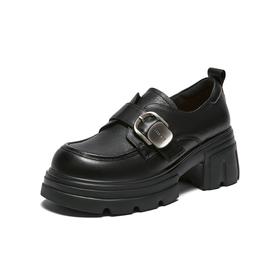 【百思图】BF楼百思图2026春季新款牛皮厚底粗跟乐福鞋小皮鞋女单鞋CS583AM6吊牌价799，现价369