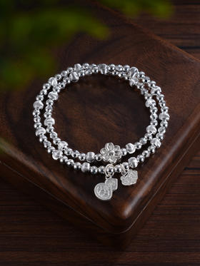 子佩集S999银【戴花来福】手串【SC001205】纯银手链双层2411