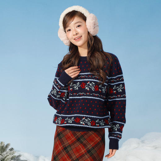 圆领宽松休闲复古钩花套头毛衣-纪念日百货门店同款167943078 商品图1