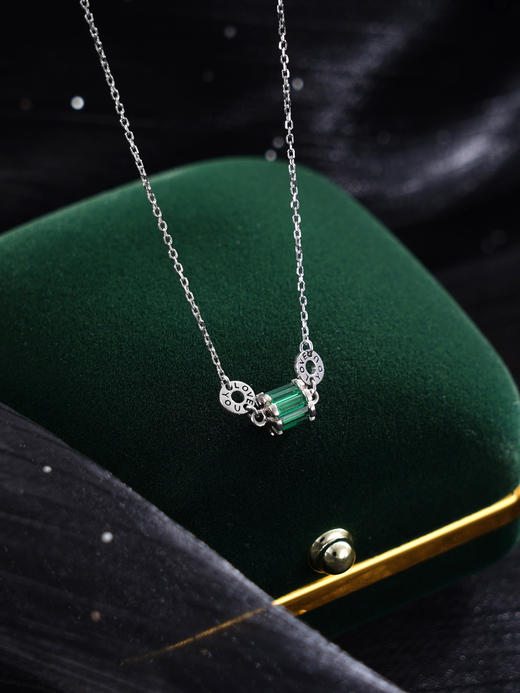 子佩集S925银【醉春烟】套链【YE02104】纯银时尚项链绿色锆石双圈2410 商品图0