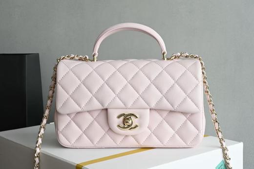 香奈儿 𝟐𝟓𝐏 𝐌𝐢𝐧𝐢口盖包手提手腕  浅粉 (LZ) 商品图0