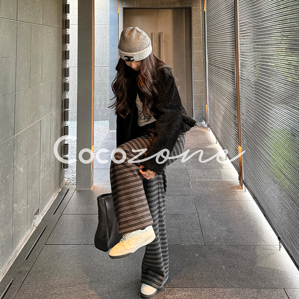 COCO ZONE 刘 一一 “条纹裤”撞色抽绳纹理休闲裤 CD2A3156