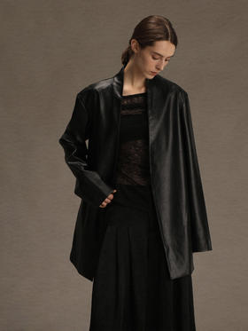 ranyepersonal｜PARADOX25LJ01 无领黑色真皮皮衣 [ 黑 ]