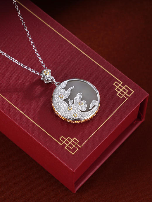 子佩集S925银【如意祥云】套链【DZ06221】纯银古法银和田玉祥云项链镀金2411 商品图0