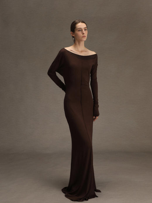 ranyepersonal｜PARADOX25DR01-1 不对称拼接针织棕色连衣裙 [ 棕 ] 商品图4