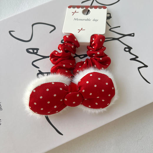 元气可爱绒绒红波点领结发圈-纪念日百货门店同款167795571 商品图4