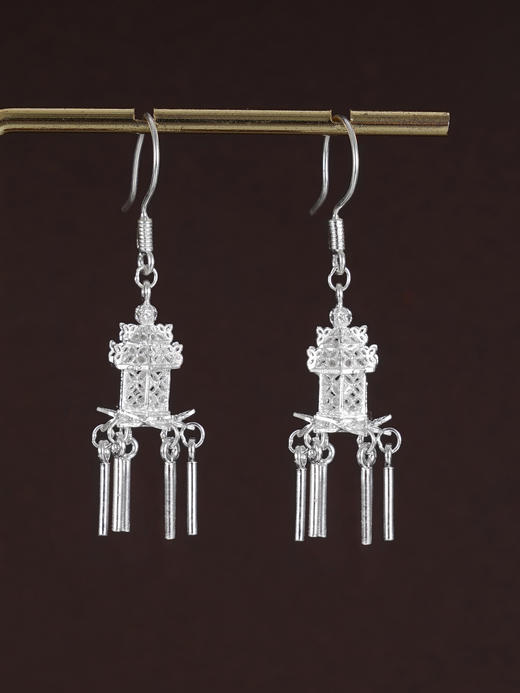 子佩集S990银【清灯悠梦】耳环【LEH000029】纯银花丝宫灯流苏2410 商品图0