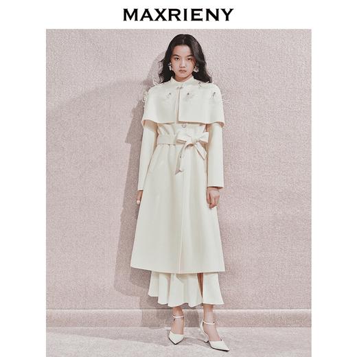 MAXRIENY贵雅新中式毛呢大衣2024新款收腰系带绵羊毛外套中长款(货号:MS85CT510) 商品图2