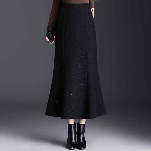 JYM-2495-8298亮片毛呢鱼尾长裙a字裙女高腰显瘦加厚冬季新款半身裙包臀一步裙 商品图1