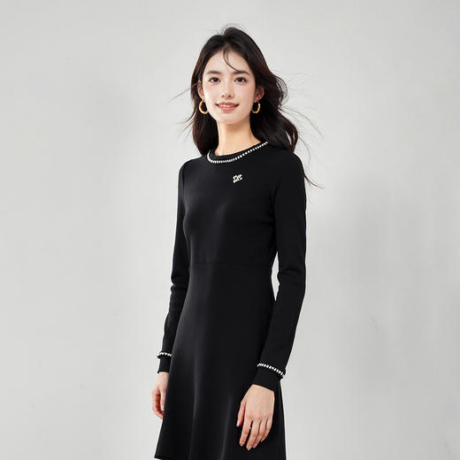 奢姿大码女装2025冬季时尚坑条设计针织连衣裙胖妹妹气质减龄长裙9854891052 商品图4