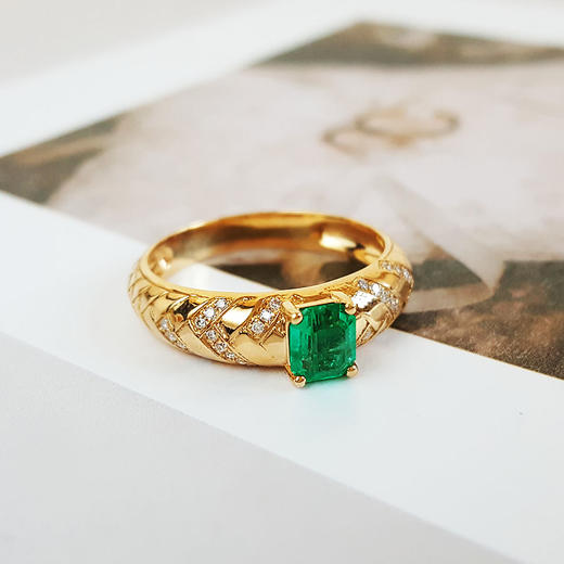 【天然正品】AU750黄金镶钻镶天然0.44克拉木佐绿祖母绿戒指14.5号（皆取最大值）女士251125NJS22 商品图2