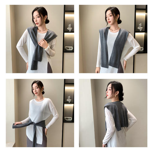 保暖防寒百搭披肩坎肩围巾2025年秋季网红镂空设计感薄款针织披肩 衬衫外搭度假风坎肩搭肩 商品图3