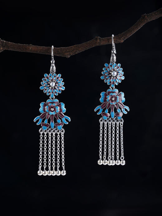 子佩集S925银【繁花弄影】耳环【ES00624】纯银珐琅彩2412 商品图0