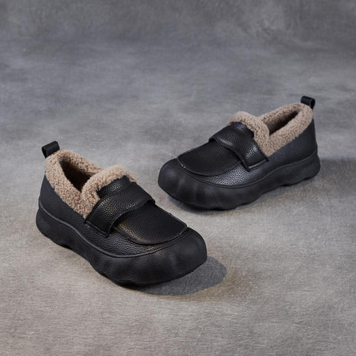 ZM258719头层牛皮一脚蹬毛毛口鞋2025秋冬款平底休闲棉鞋软底加绒保暖皮鞋 商品图3