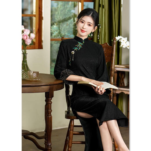 复合蕾丝复古改良新中式长款倒大袖旗袍GX66814 商品图2