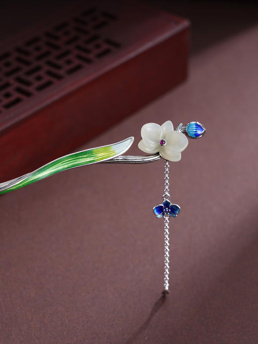 子佩集S925银【锦绣芳菲】发簪【TS00095】纯银仿古珐琅彩和田玉2412 商品图0
