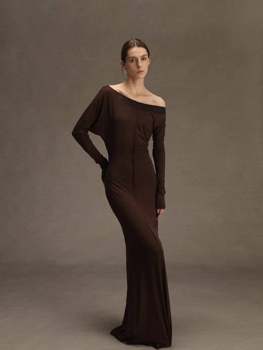 ranyepersonal｜PARADOX25DR01-1 不对称拼接针织棕色连衣裙 [ 棕 ] 商品图0