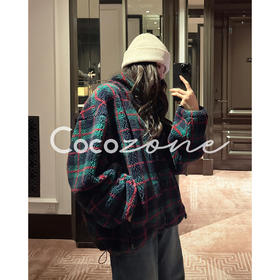 COCO ZONE 刘 一一 “圣诞格”羊毛混纺立领格纹外套 CD1A1680