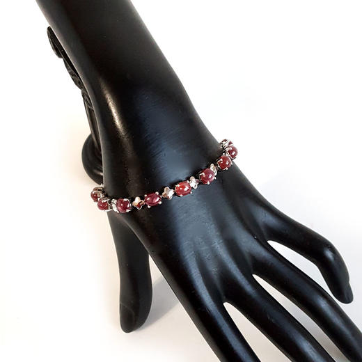 【天然正品】AU750白金排镶四叶草蛋面星光红宝石手链链长：17.5CM女士141125AH22 商品图6