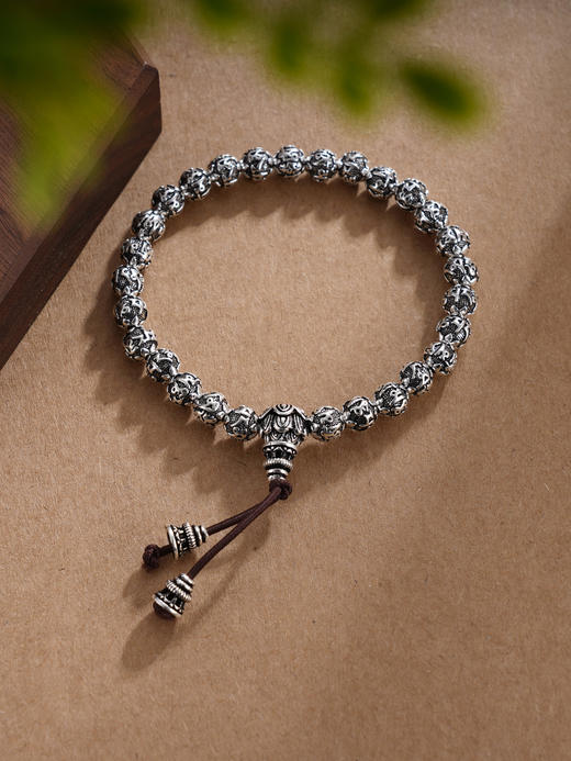 子佩集S990银【六字真言】手串【HC31101】纯银仿古6mm黑手链2409 商品图0