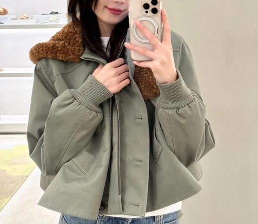 罗意威 25秋冬新款 连帽可拆卸军绿色A字斗篷棉服 (TM) 商品图6