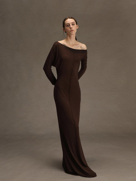 ranyepersonal｜PARADOX25DR01-1 不对称拼接针织棕色连衣裙 [ 棕 ] 商品图2