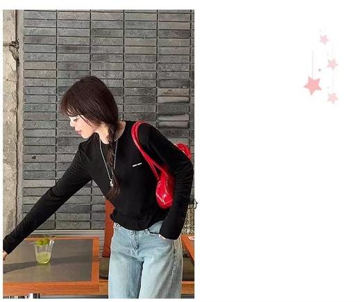 12.12错过没有！清货不退【超值特卖】初沫8034 圆领字母简约长袖T恤打底衫-喜出 商品图2