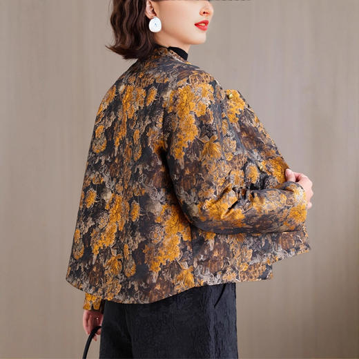 XMZ768阔太太复古国风提花外套2025秋冬宽松盘扣立领夹棉高端长袖上衣女 商品图3