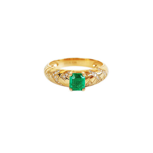 【天然正品】AU750黄金镶钻镶天然0.44克拉木佐绿祖母绿戒指14.5号（皆取最大值）女士251125NJS22 商品图0