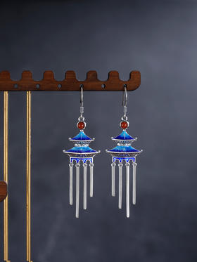 子佩集S925银【宫廷旧梦】耳环【ES00303】纯银宫殿宫灯珐琅彩2412