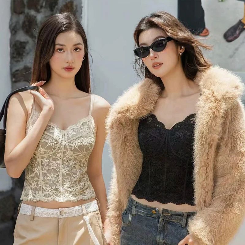 曼芮凯诗【马甲线】法式蕾丝无痕美背收腰显瘦自带胸垫吊带 24067