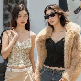 曼芮凯诗【马甲线】法式蕾丝无痕美背收腰显瘦自带胸垫吊带 24067