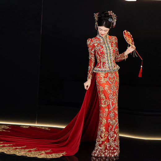 秀禾服拖尾婚服2025新款高级新娘结婚敬酒礼服中式嫁衣龙凤褂秀和 商品图2
