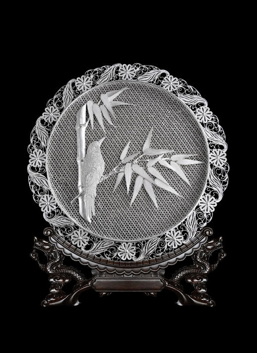 子佩集S999银纯手工制作【清竹瑞鸟】花丝盘纯银摆件大师工坊原创设计【QZRNHSP】2409 商品图0