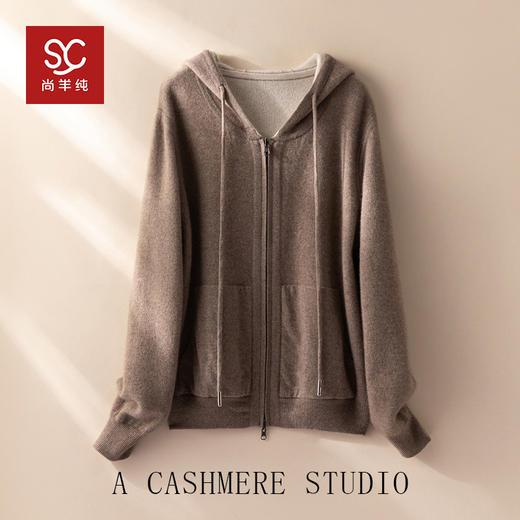 双面可穿~100%山羊绒连帽运动休闲针织开衫女羊绒外套CYR250353 商品图0