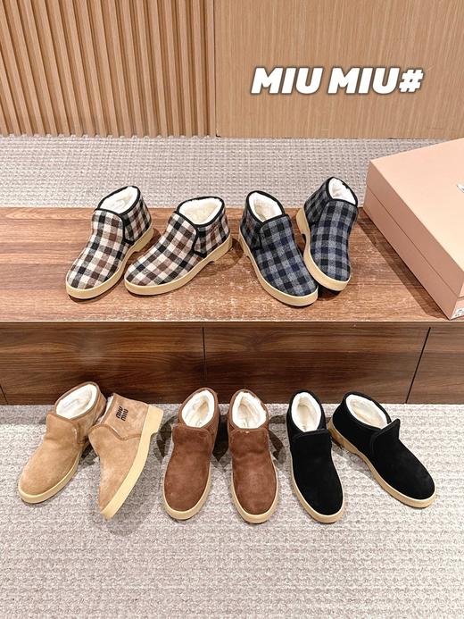 缪缪 秋冬复古保暖厚底雪地靴短靴（DBG） 商品图0