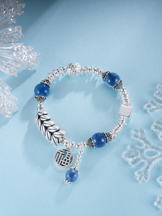 子佩集S925银【岁岁福生】手串【TSB0001-39】纯银手链糖心玛瑙麦穗福字蓝2411 商品图0