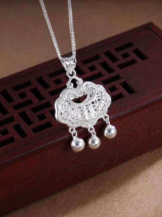 子佩集S990银【福财双至】套链【CMSTL002】纯银儿童锁项链2411 商品图0