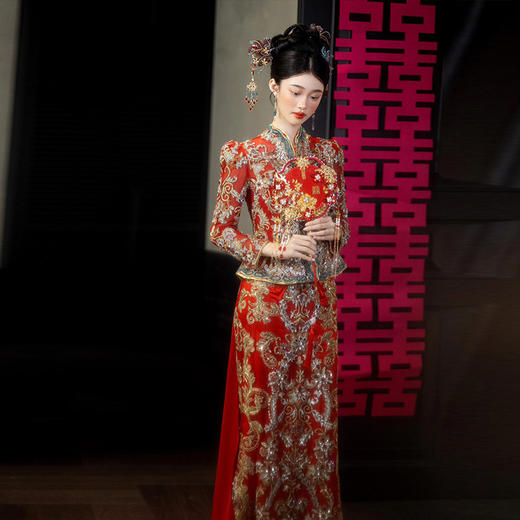 秀禾服拖尾婚服2025新款高级新娘结婚敬酒礼服中式嫁衣龙凤褂秀和 商品图3
