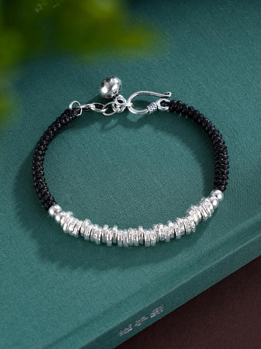 子佩集S925银【绽放之力】手链【TSB0002-5】纯银钱串原创2腰缠万贯黑绳盘缠盘缠2412 商品图0