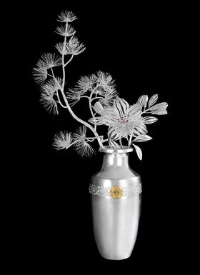 子佩集S999银手工银花丝【松间鹃鸣】花丝镶嵌插花瓶大师工坊原创设计【SJJMHP】2409
