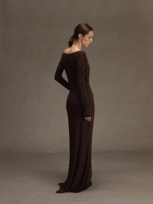 ranyepersonal｜PARADOX25DR01-1 不对称拼接针织棕色连衣裙 [ 棕 ] 商品图1