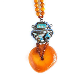 【天然正品】天然收藏级无杂裂满蜜鸡油黄随形平安扣老蜜蜡配蝴蝶扣珠串项链37.9*33.9*19.7MM（皆取最大值）链长：45CM中性281125NJM02