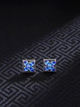 子佩集S925银【花开四溢】耳钉【ES00227】纯银方块珐琅彩2412