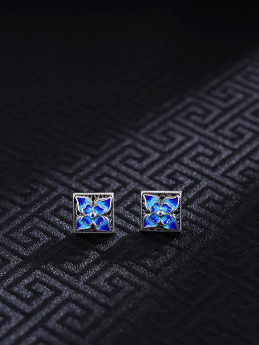子佩集S925银【花开四溢】耳钉【ES00227】纯银方块珐琅彩2412 商品图0