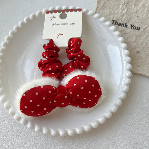 元气可爱绒绒红波点领结发圈-纪念日百货门店同款167795571 商品图0